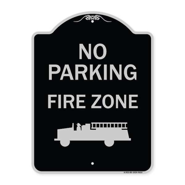 Designer Series-No Parking Fire Zone With Graphic Black & Silver, 24" x 18", BS-1824-9818